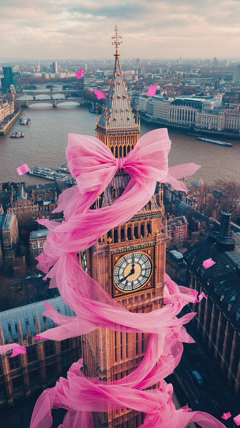 Elegant Big Ben: Aerial View with Stylish Ribbons