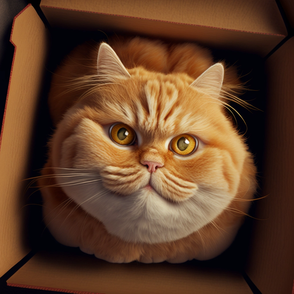 Symmetric-Eyed Chonky Cat in Shoebox - Pro Shot