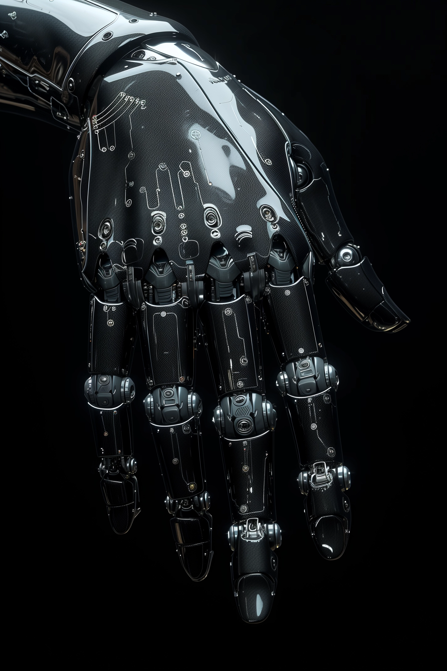 Humanoid Cyber Hand: Futuristic Silhouette with Scanlines