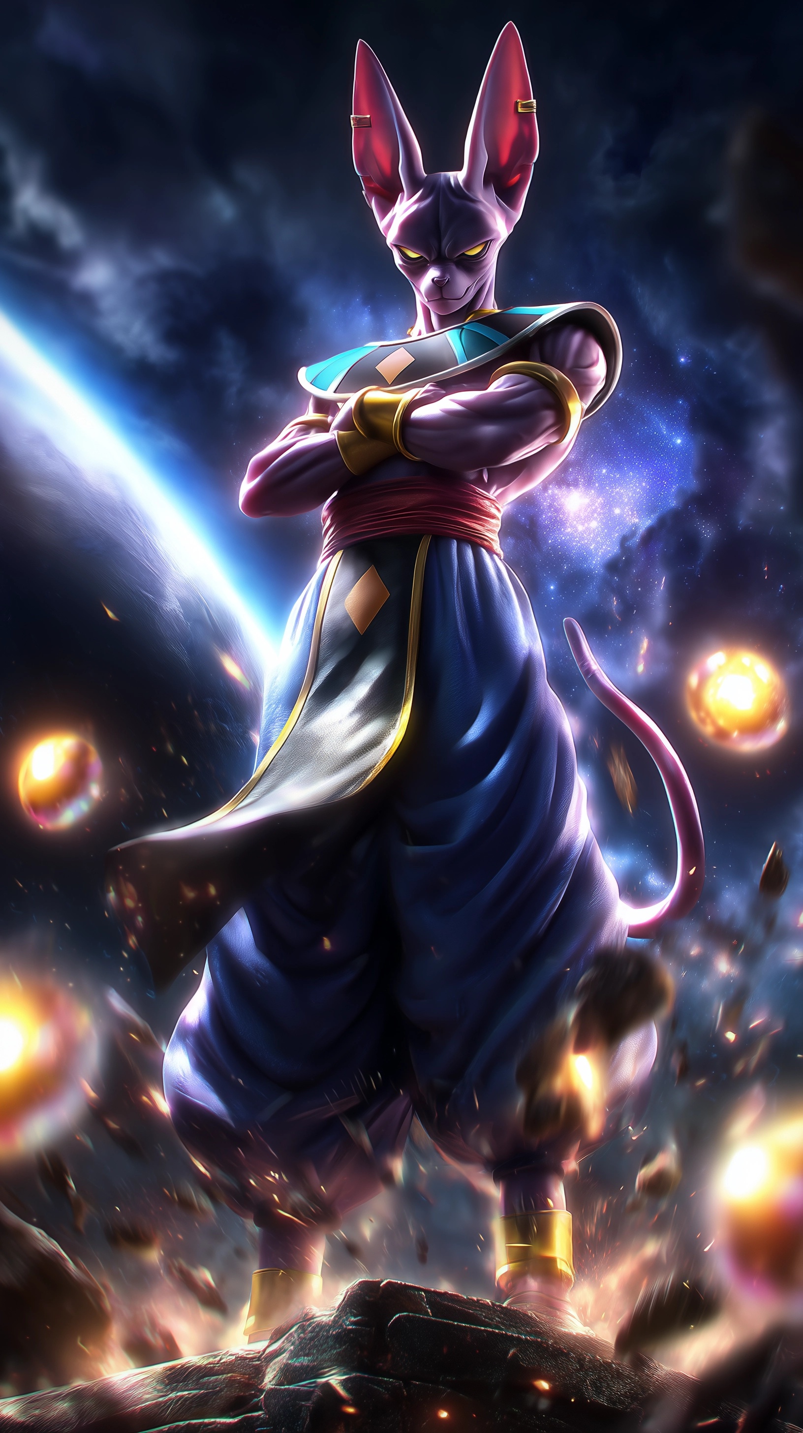 Divine Showdown: Beerus in Cosmic Twilight