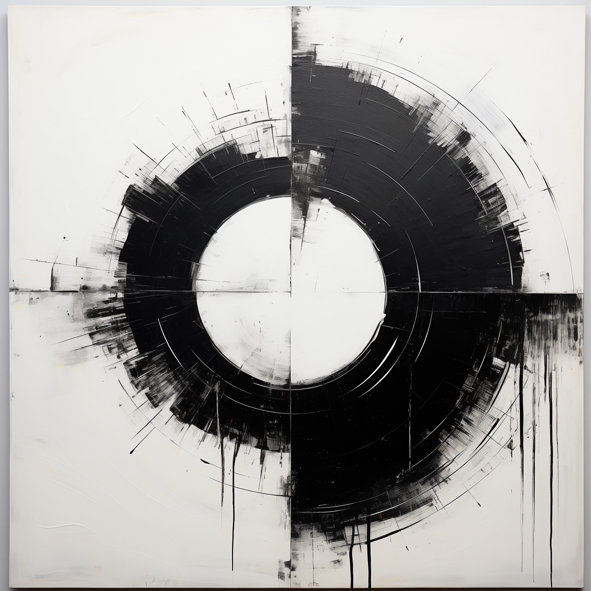 Black & White Event Horizon: Abstract Oil Painting, Minimalist Art