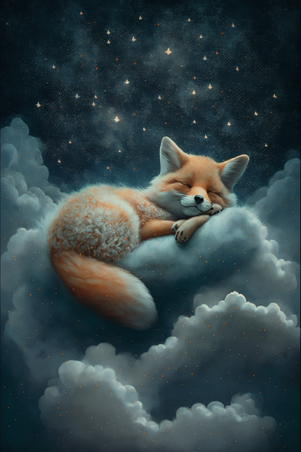 Sleeping Baby Fox on Starry Cloud