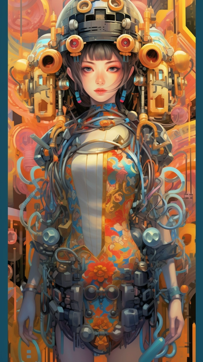 Art Nouveau-Inspired Robot Woman Illustration