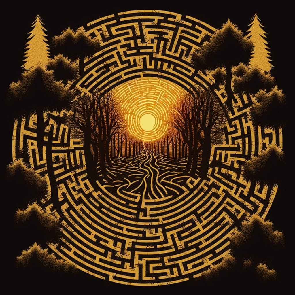 Van Gogh 3D Maze T-Shirt: Forest Sunrise