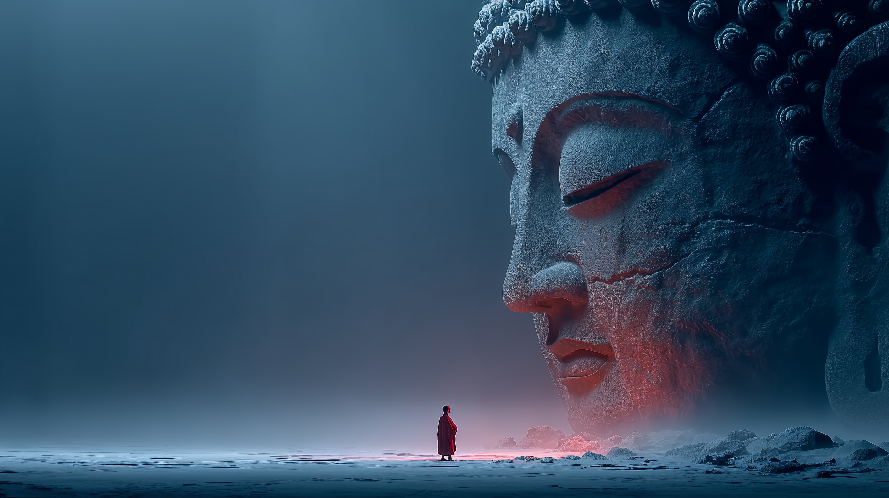 Majestic Buddha Face: A Surreal Spiritual Encounter