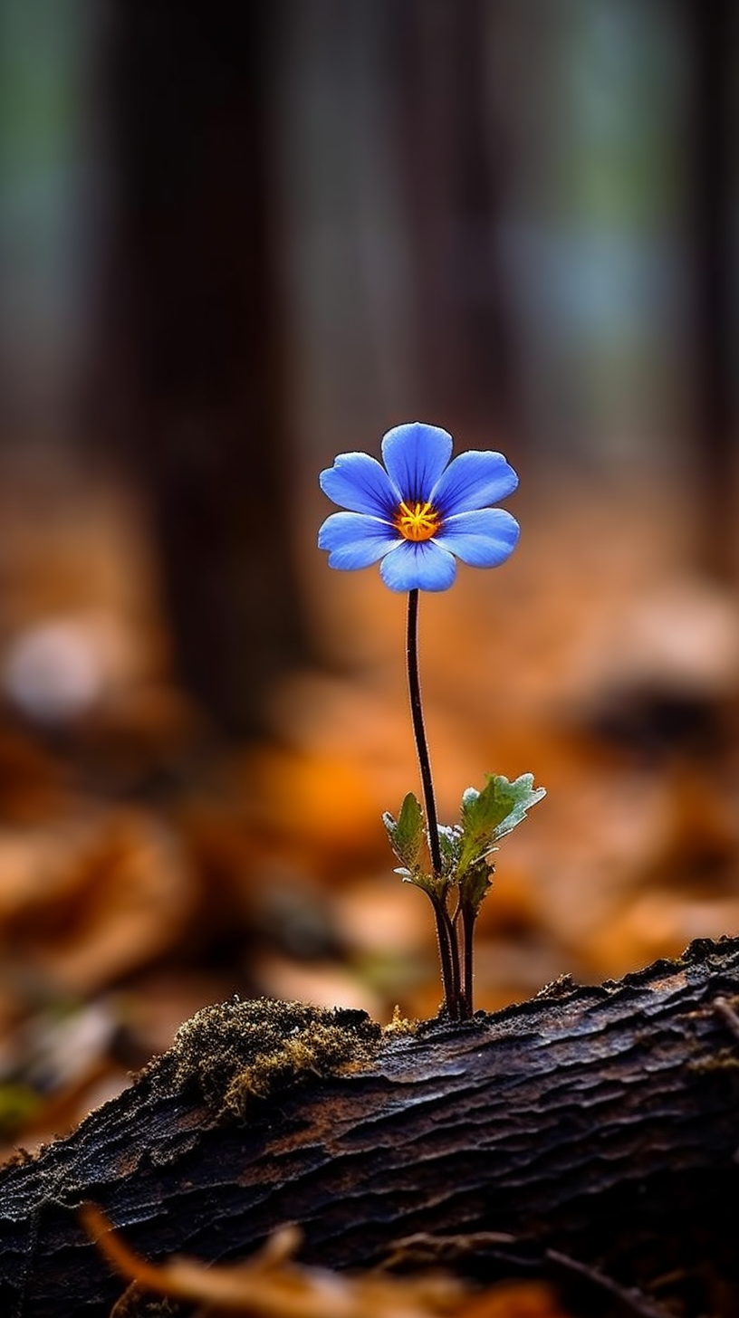 Stunning Minimalism: Blue Flower Blooms on Dead Tree