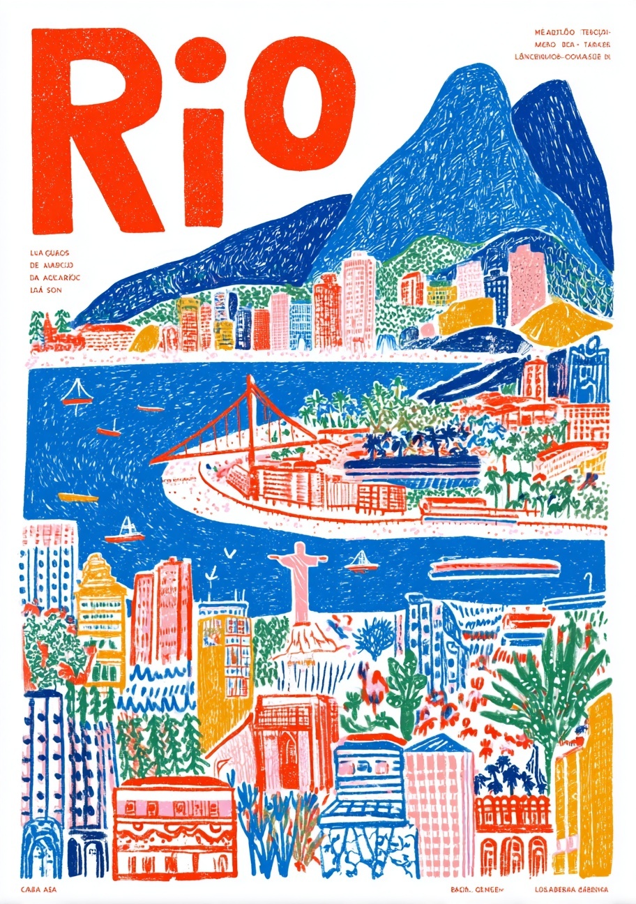 Rio de Janeiro: Iconic Landmarks Illustrated Poster