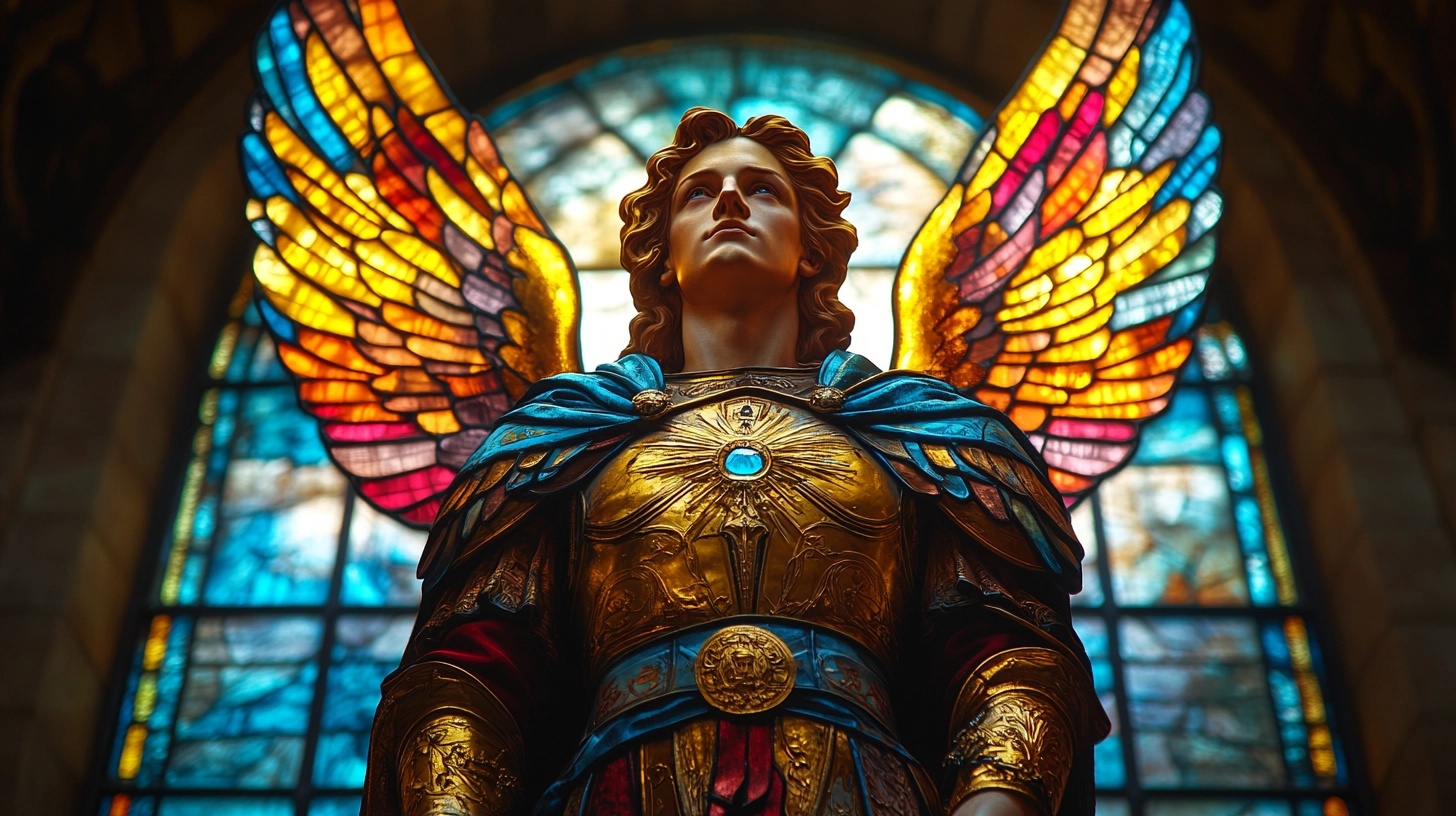 Vivid Stained Glass: Saint Michael in Sacred Colors