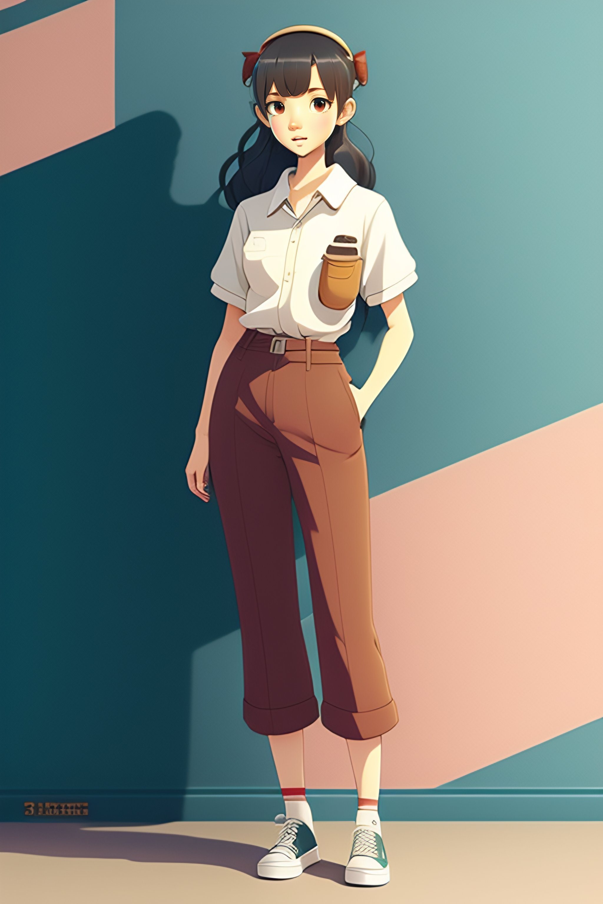 Studio Ghibli-inspired Girl with Cool Pose and Pants