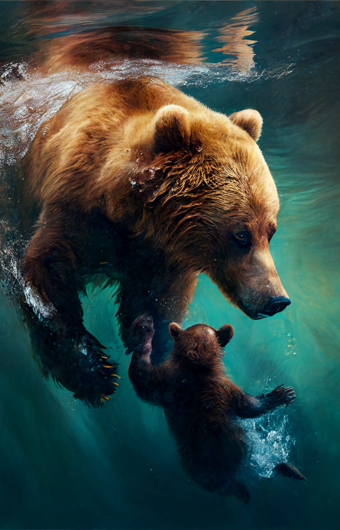 Mother Bear's Heroic Dive: Stunning Photo