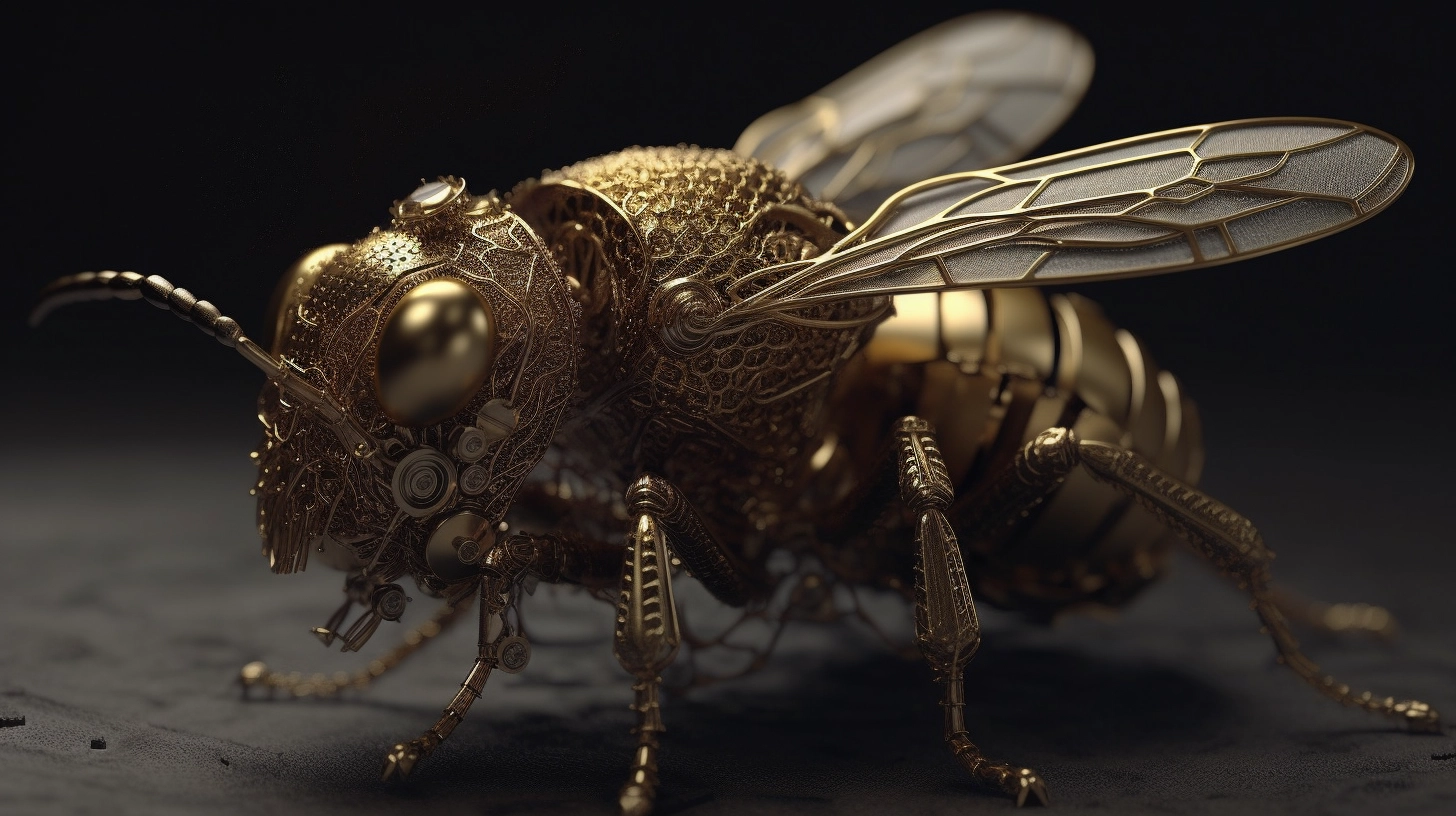 Gold Mechanical Bee: Dark & Intricate 3D Model