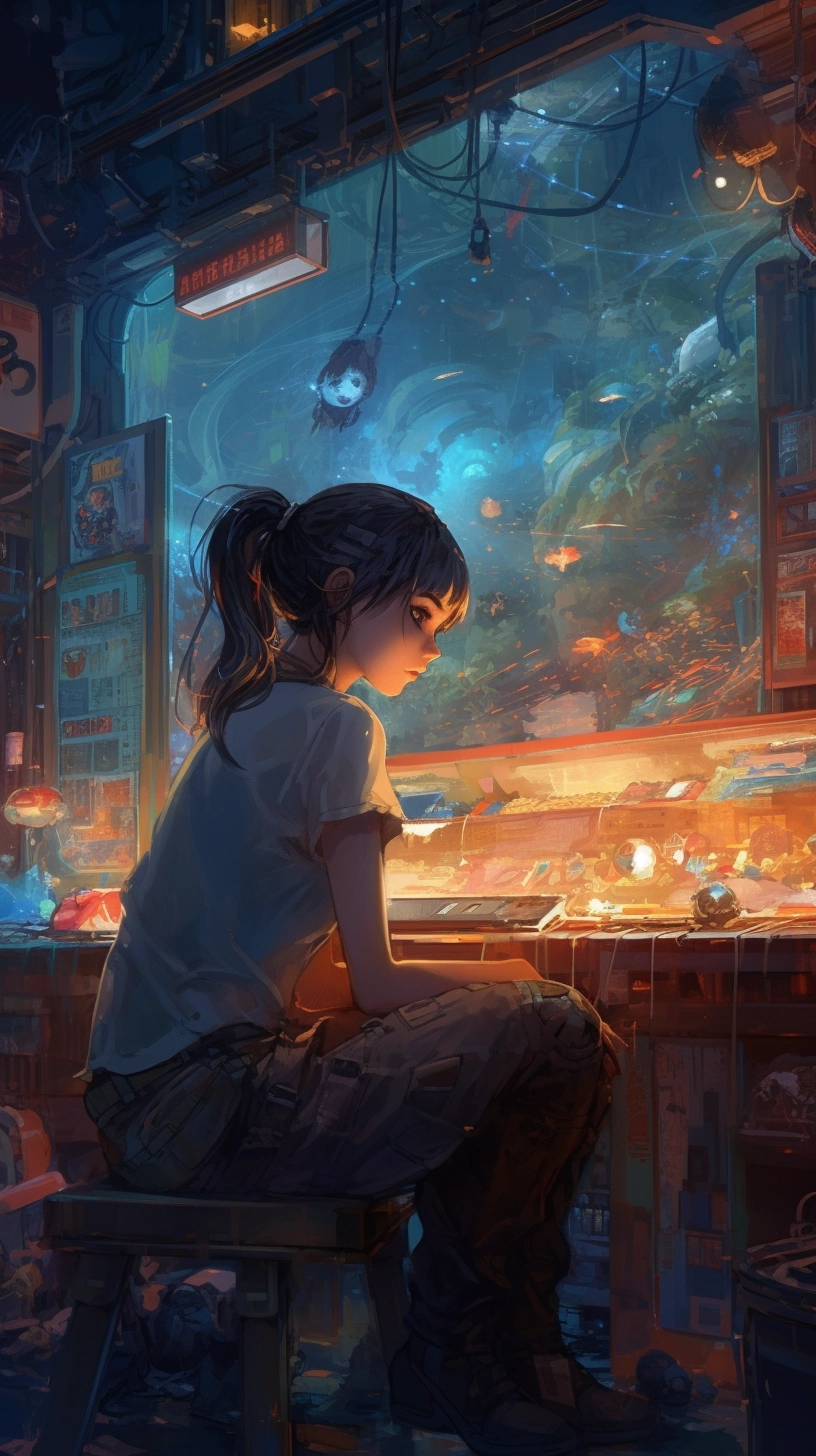 Fantasy Manga Art: 22-Year-Old Girl in Neon Lights