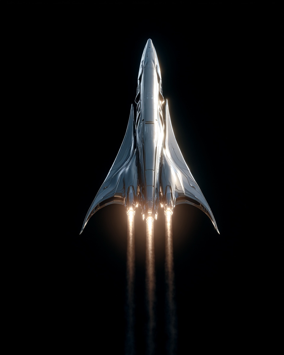 Futuristic Silver Spaceship Soars into the Unknown