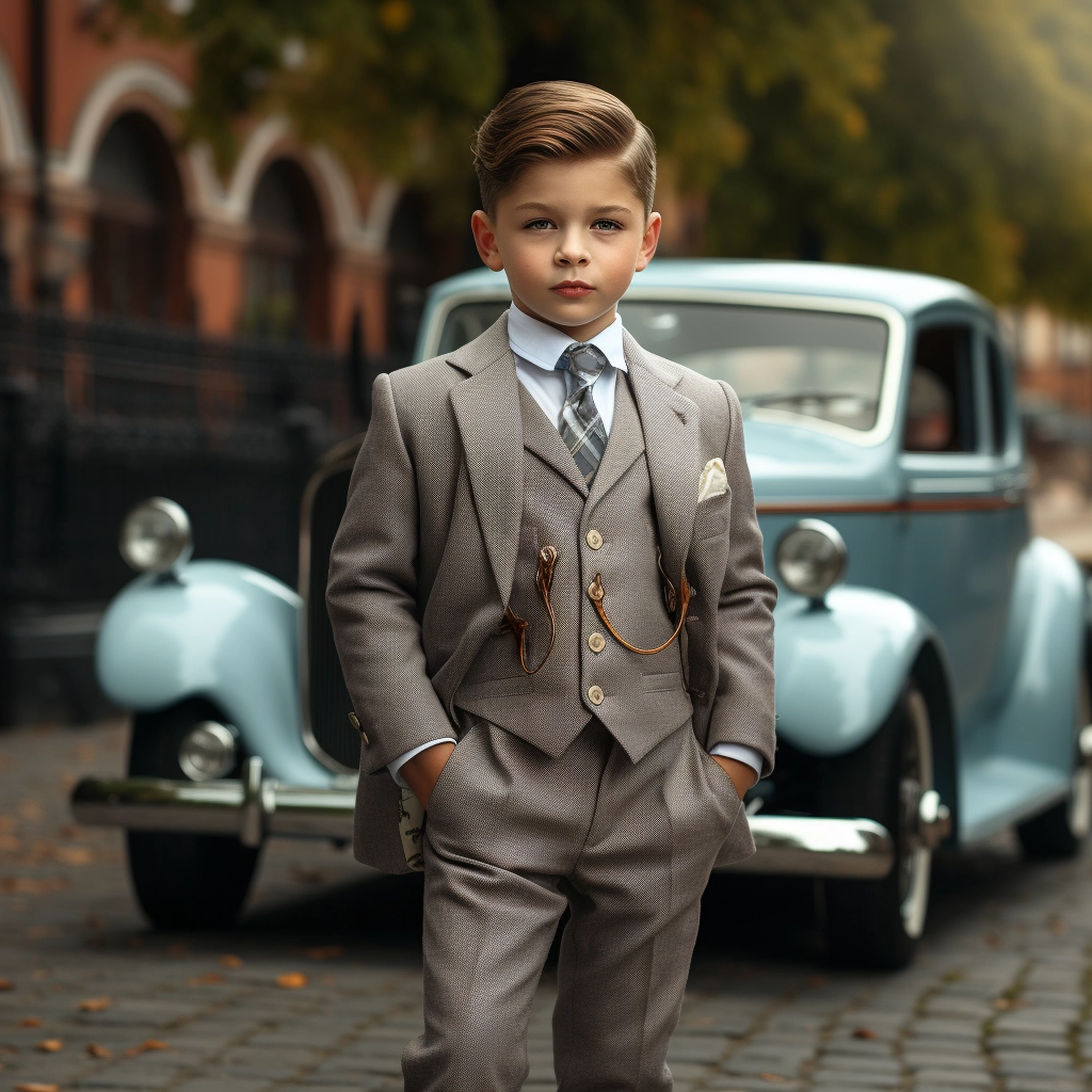 Vintage Elegance: Little Boy Rocks 1950s Retro Suit and Retro Car