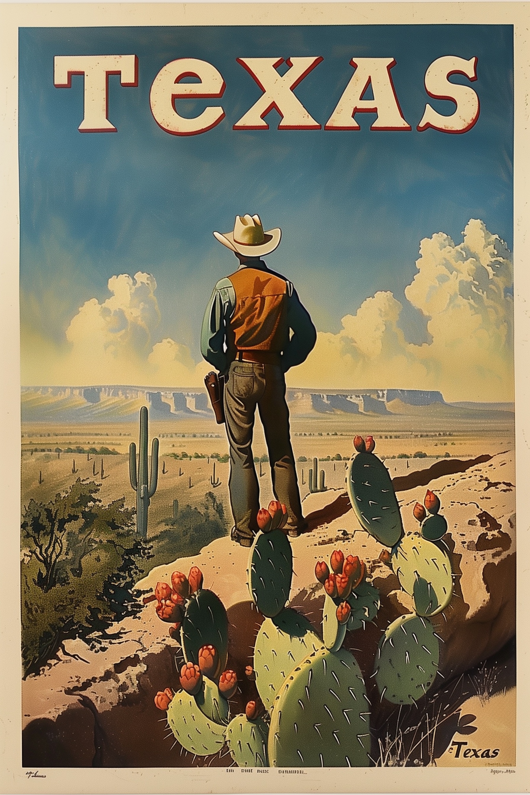 Vintage Texas Cowboy Desert Scene Print by Maxfield Parrish