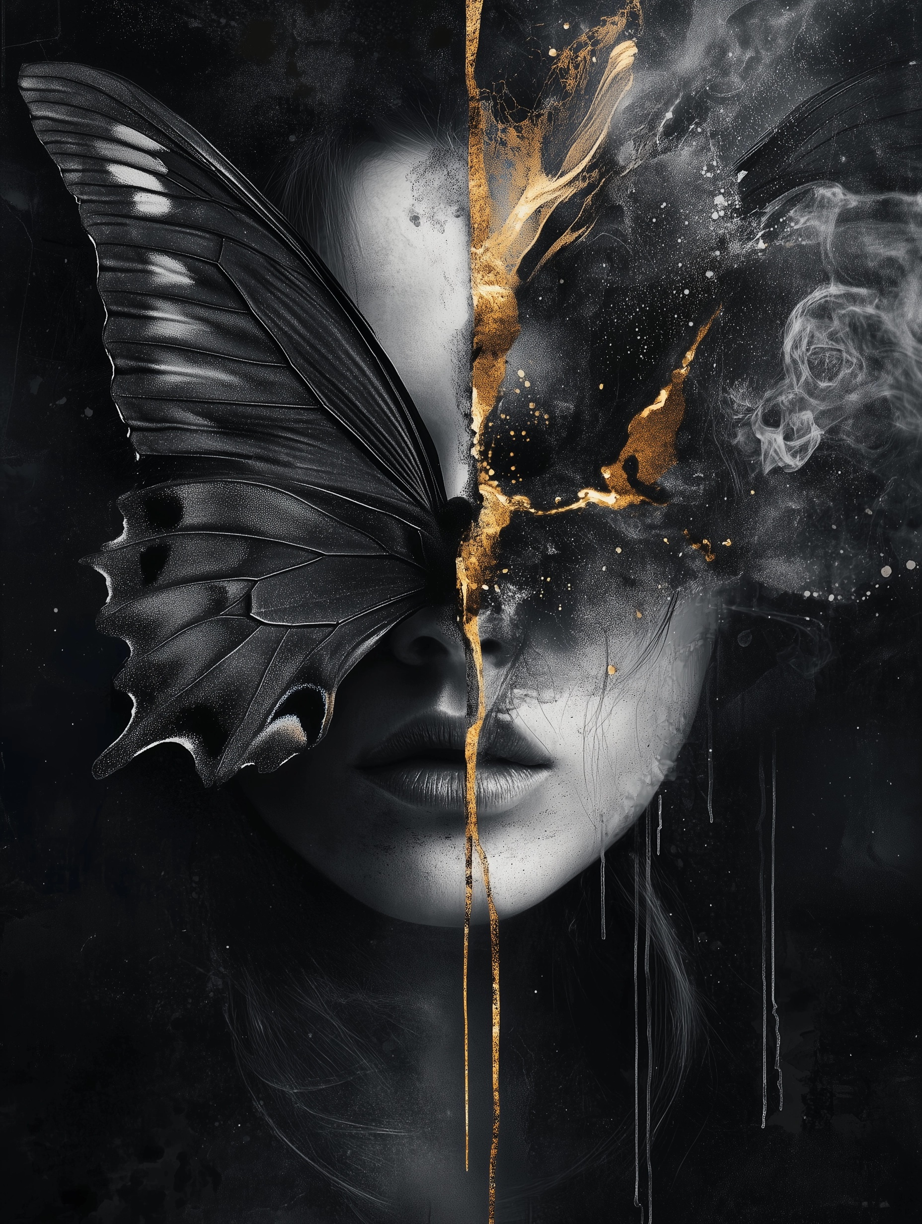 Dark Elegance: Surreal Butterfly Portrait