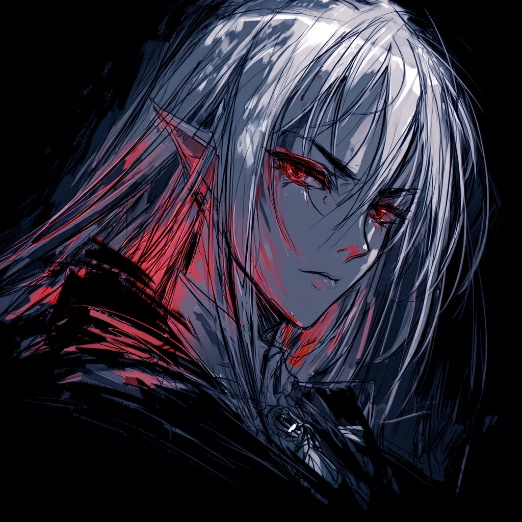 Eerie Elven Portrait: White-Haired Anime Character