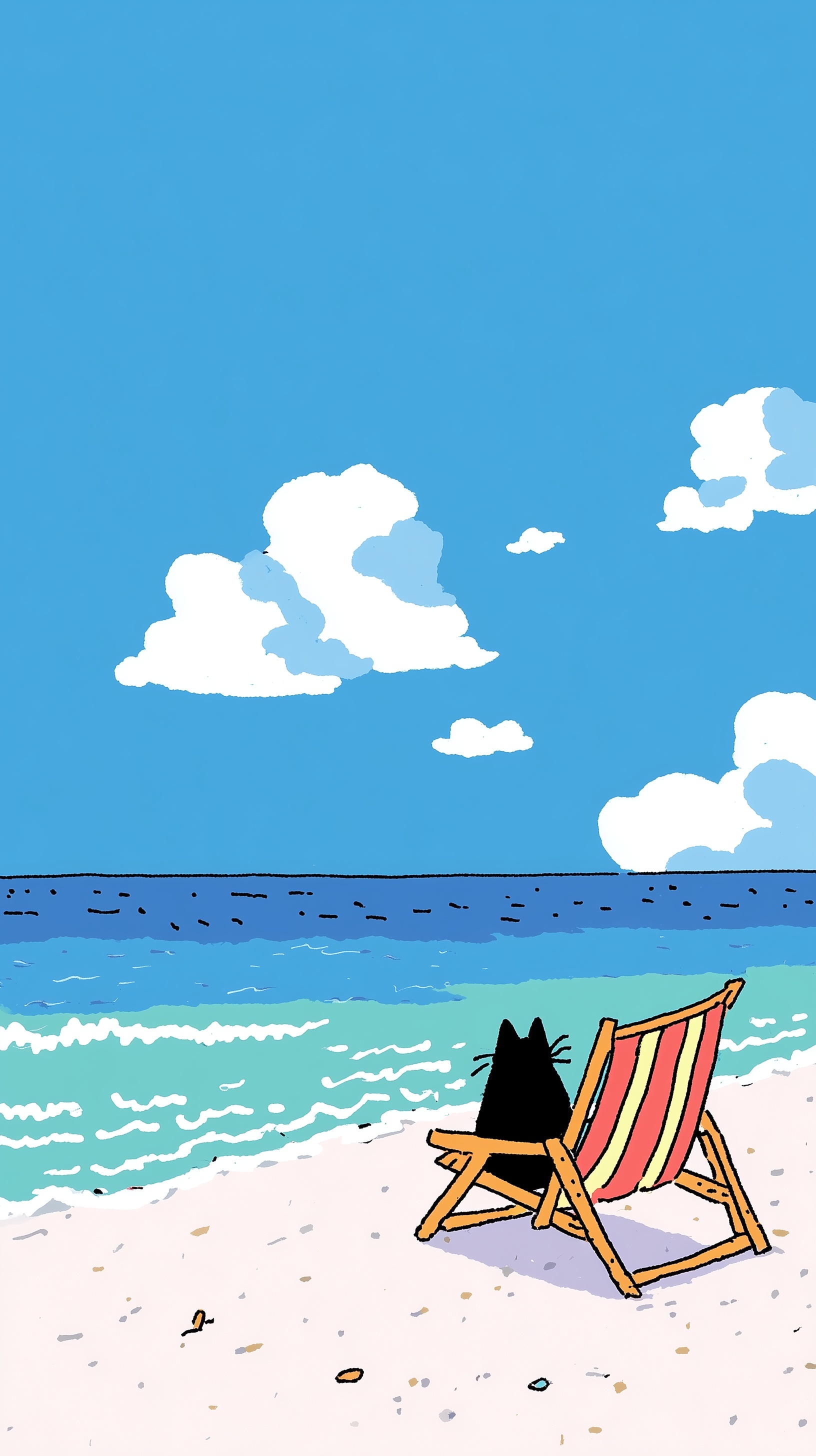 Chill Vibes: Black Cat Enjoys Beach Bliss