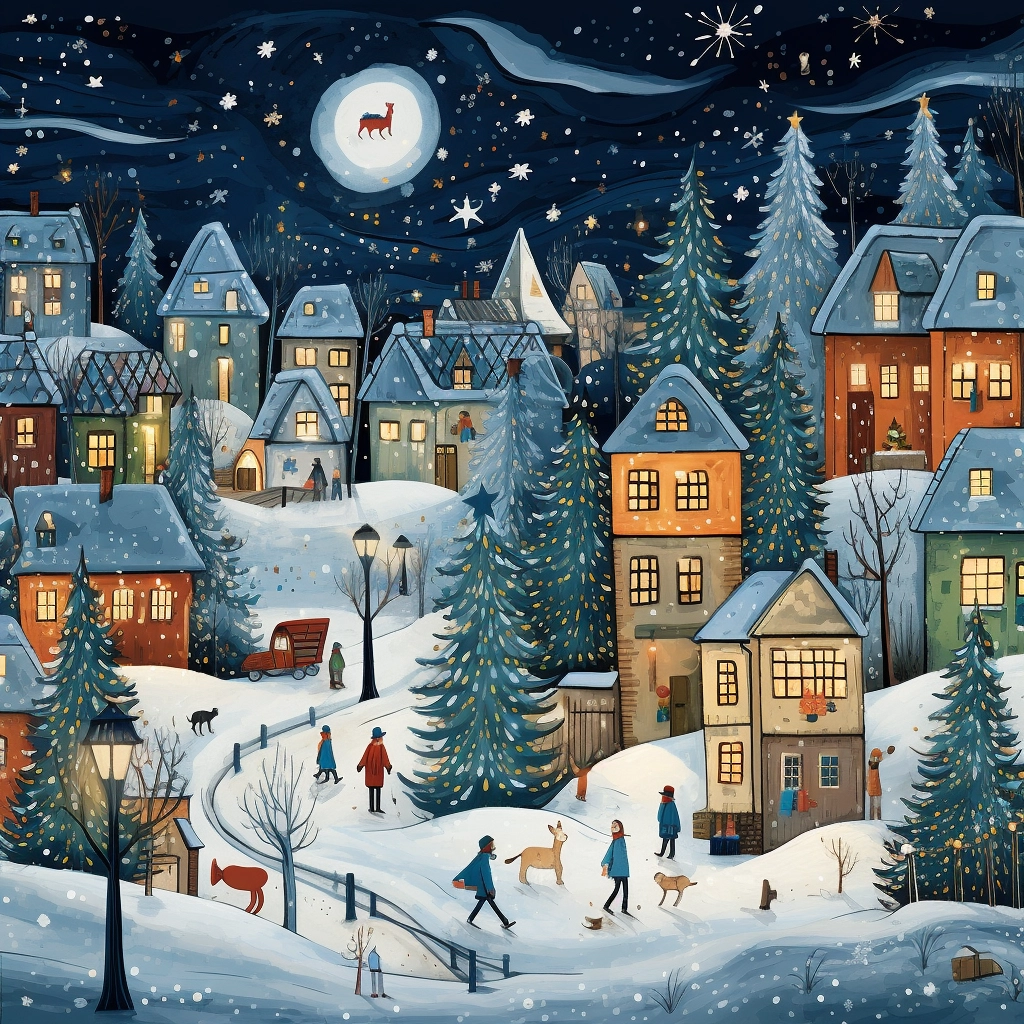 Winter Wonderland: Small Town Animal Decor with Colorful Lights and Snow - Jane Crowter Style