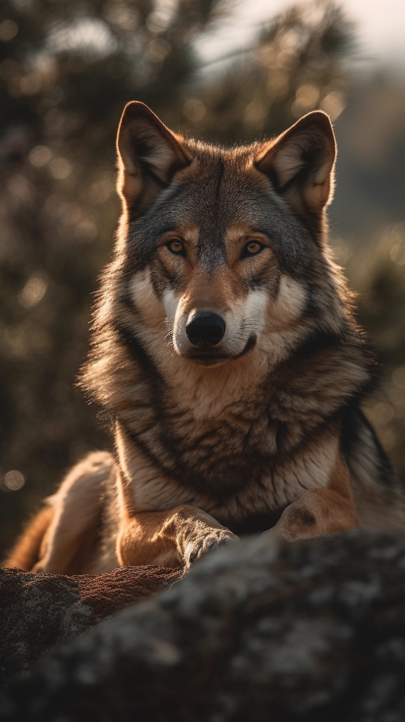 Mystical Wolf Resting in Field - Hyperdetailed 8k Portrait