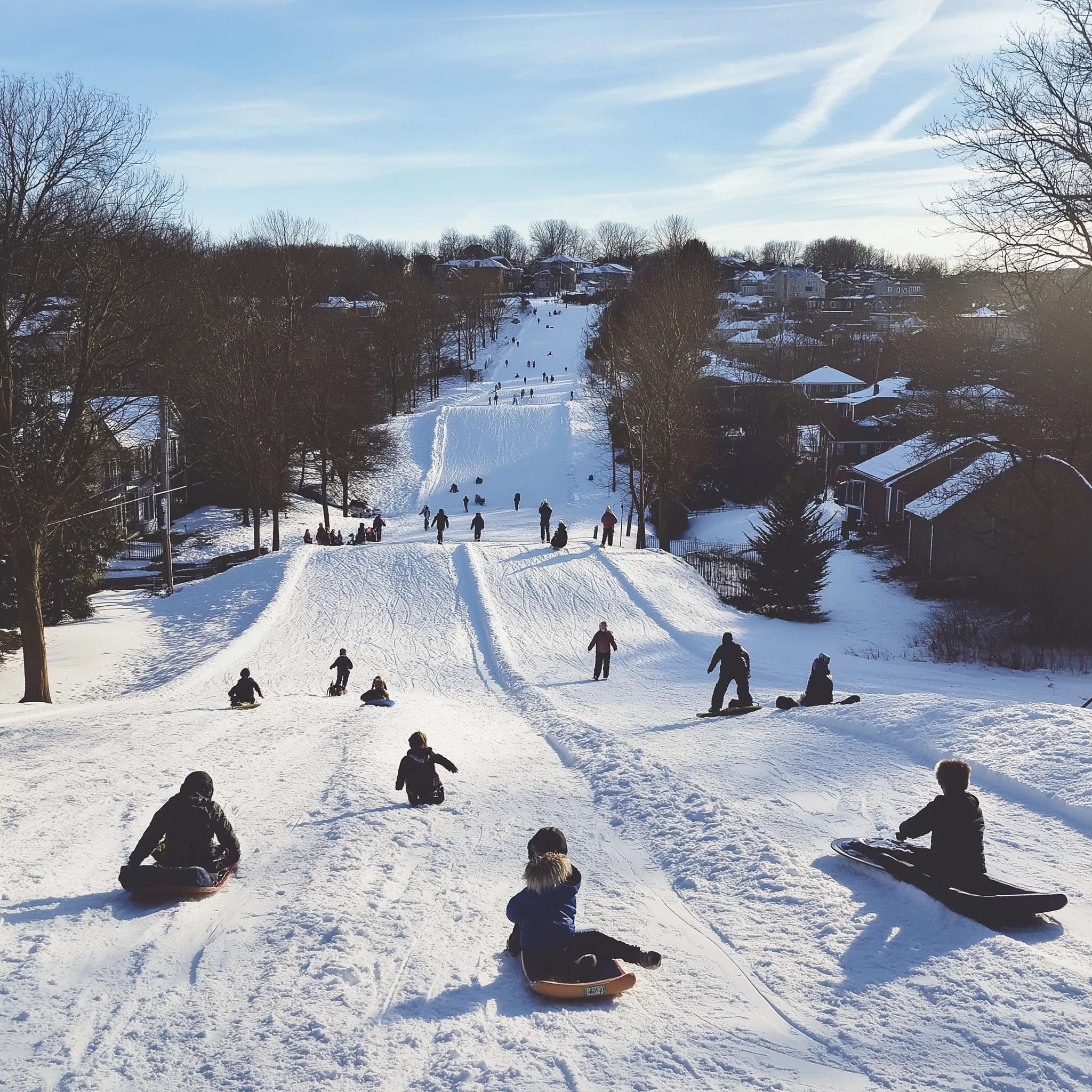 Winter Fun: Kids Sledding in Maplewood Park