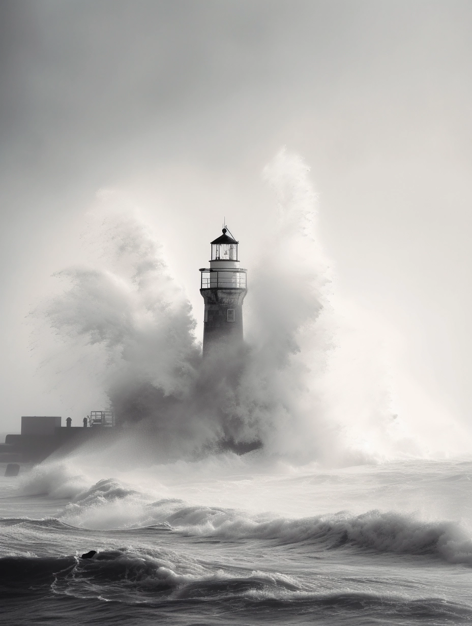 Monochromatic Abstract Whitewater Lighthouse