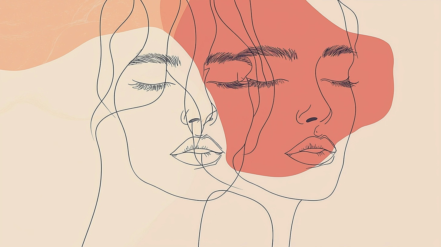 Modern Minimalist Art: Coral & Warm Beige Faces