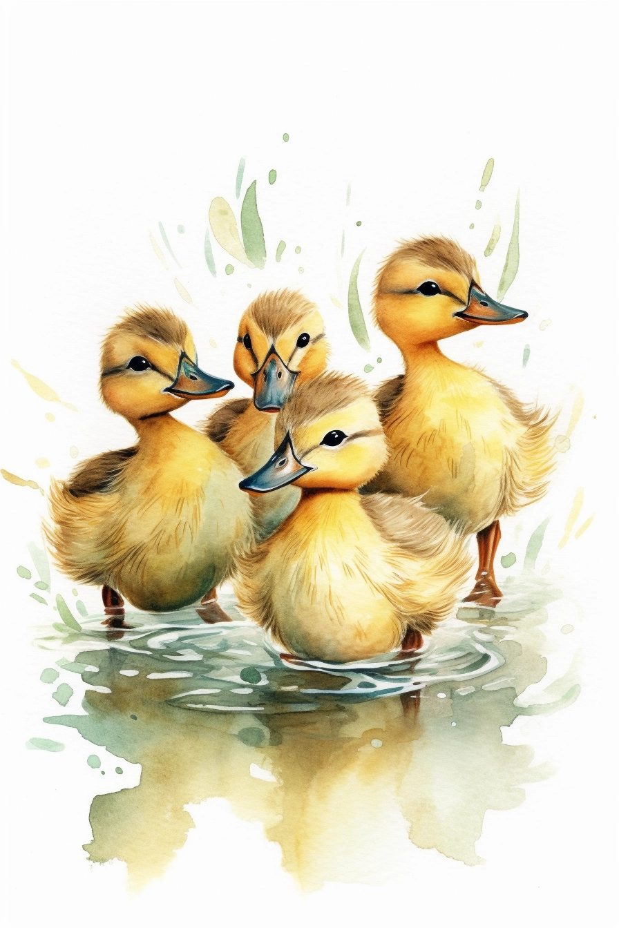 Whimsical Ducklings: Adorable Children's Book Illustration