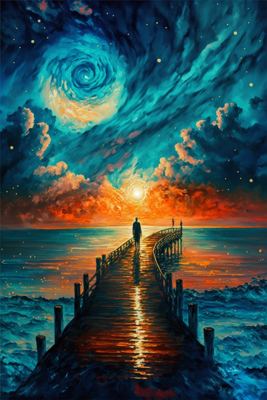 Mystical Coastal Pier: Oil Painting Masterpiece