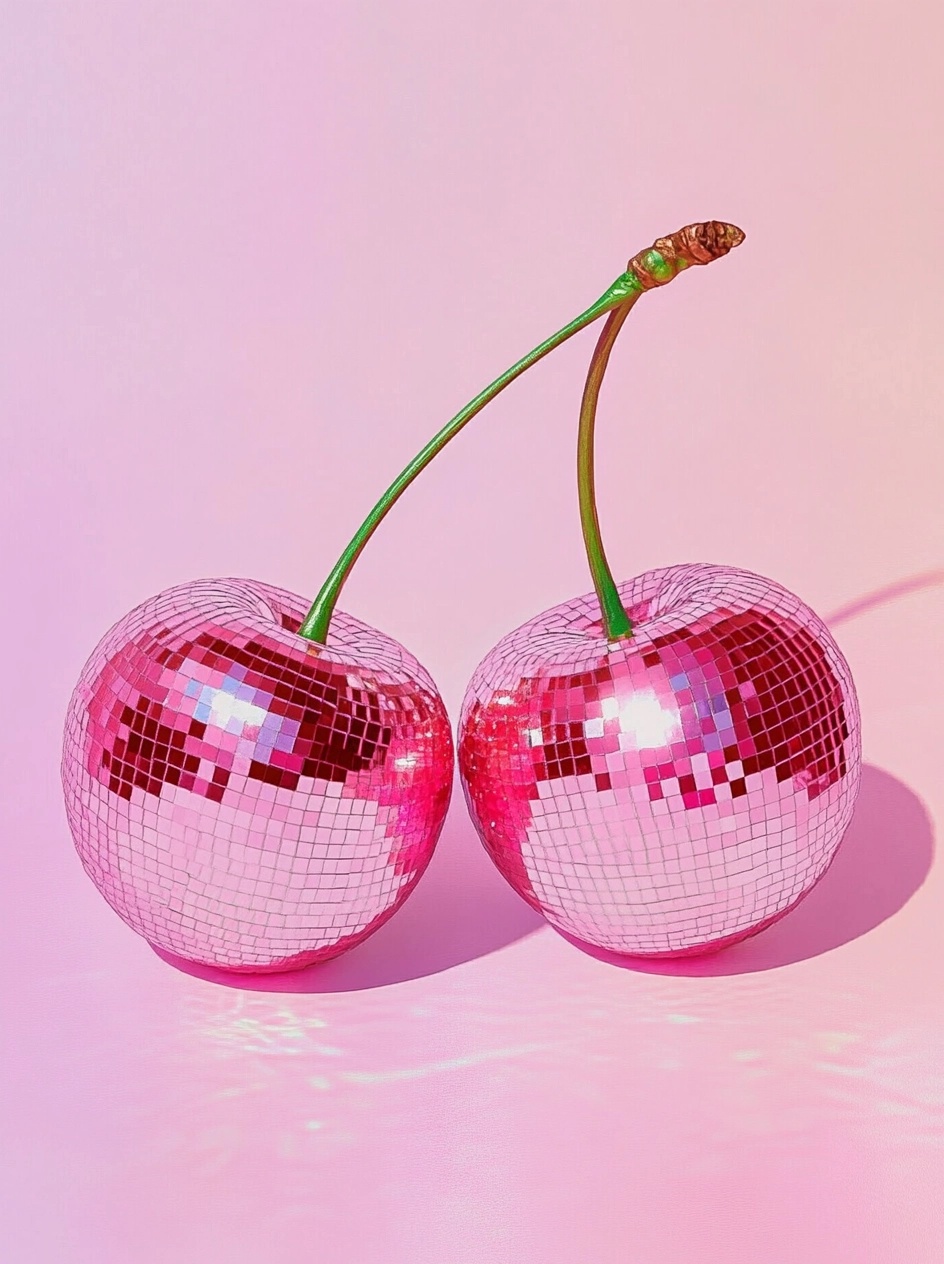 Disco Cherry Delight: Hyper-Realistic Art Display