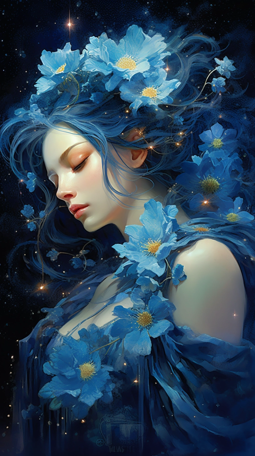 Starry Blue Flower Crystal Art: Detailed Yanjun Cheng Style