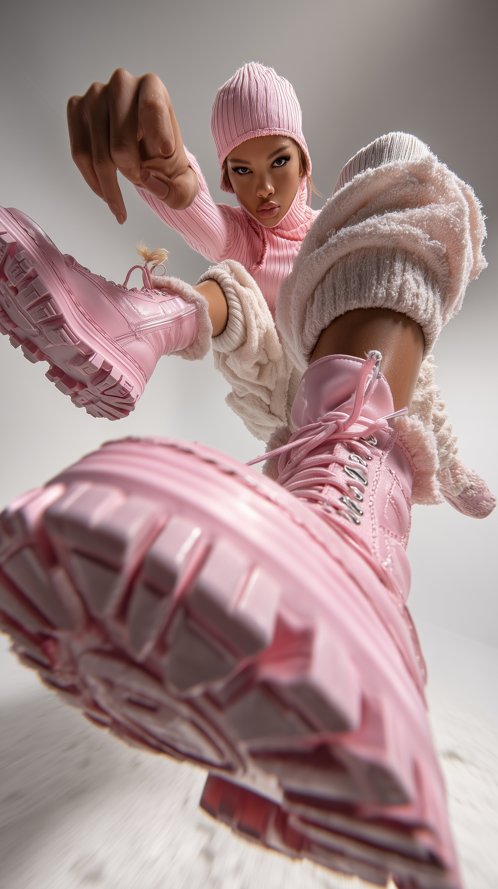 Dynamic Fashion Kick: Ultra Realistic Action Shot