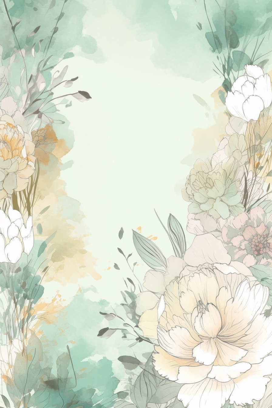 Green Watercolor Floral Border - Copy Space