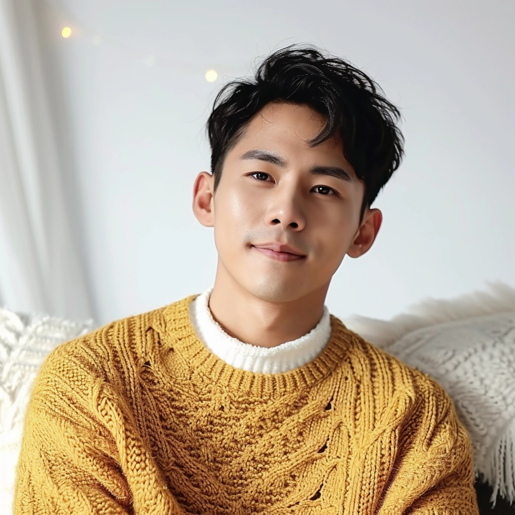 Cozy Indoor Comfort: Chinese Young Man in Yellow Sweater