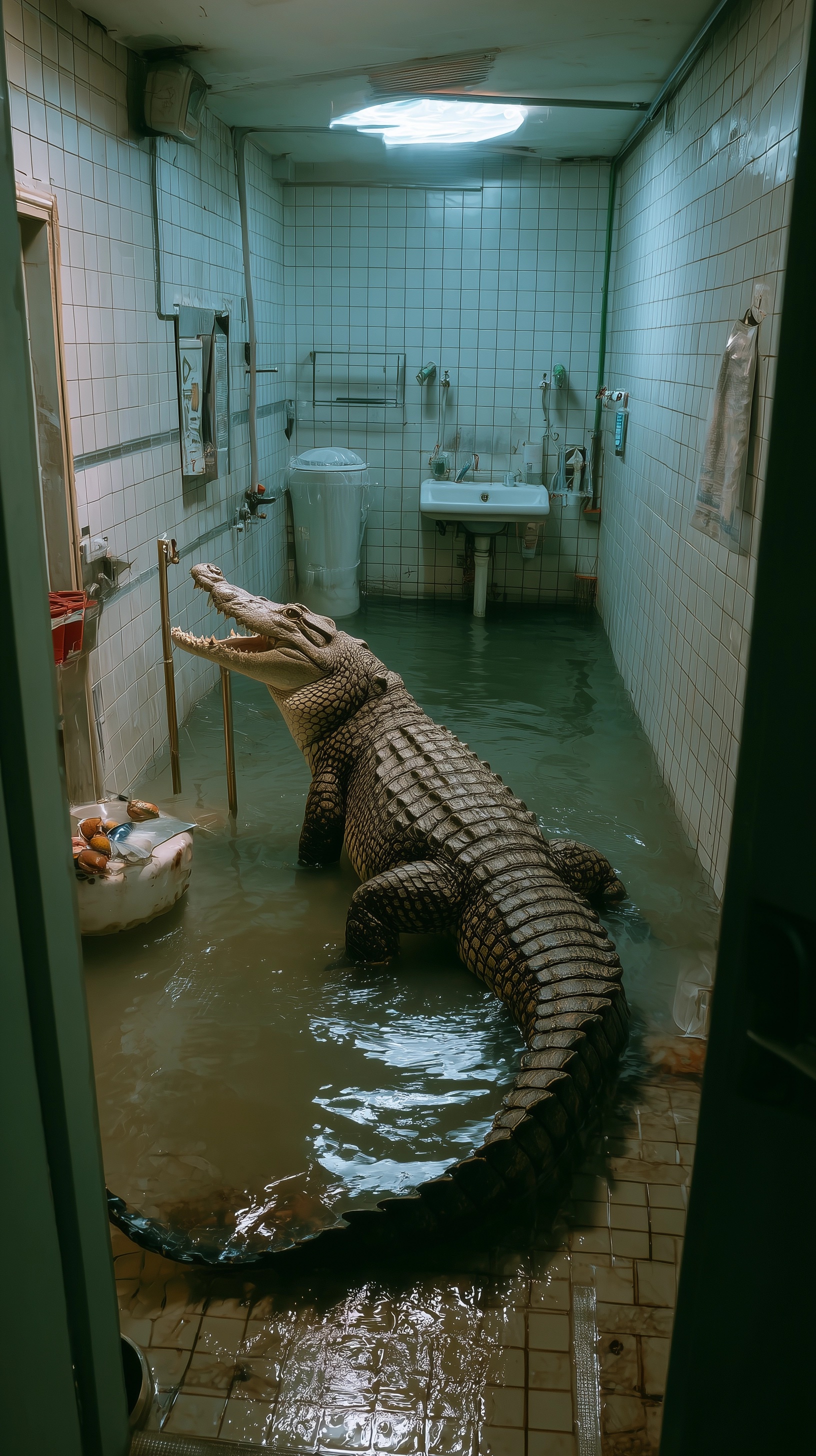 Crocodile Surprise: CCTV Catches Bathroom Intruder