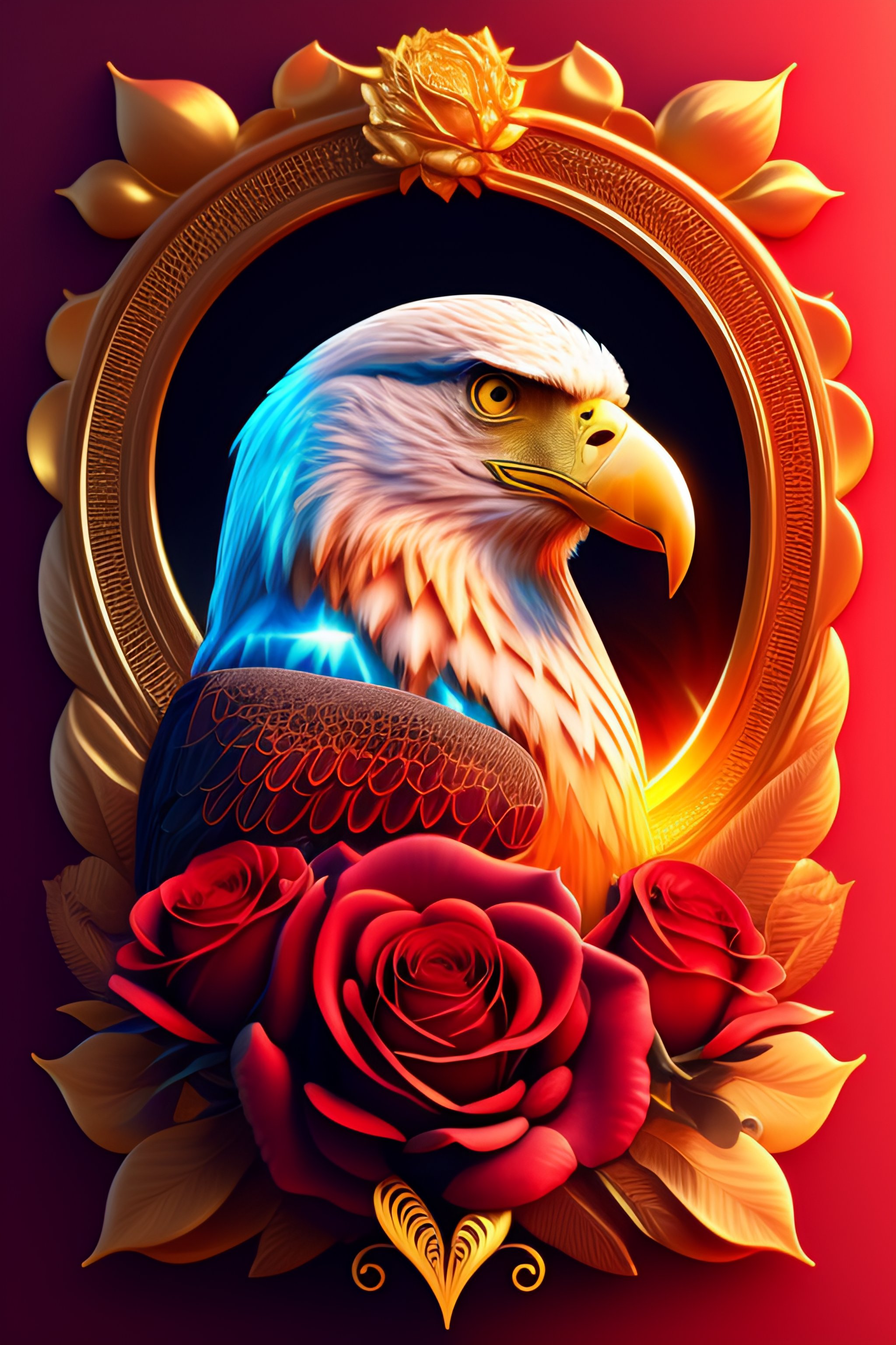 Ultra-Sharp Eagle & Roses in Hyper-Detail