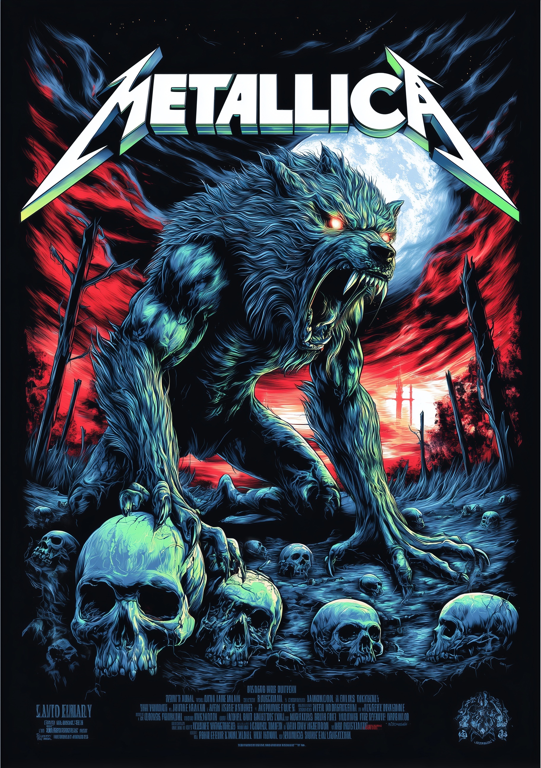 Epic Werewolf Metal Concert Poster Art