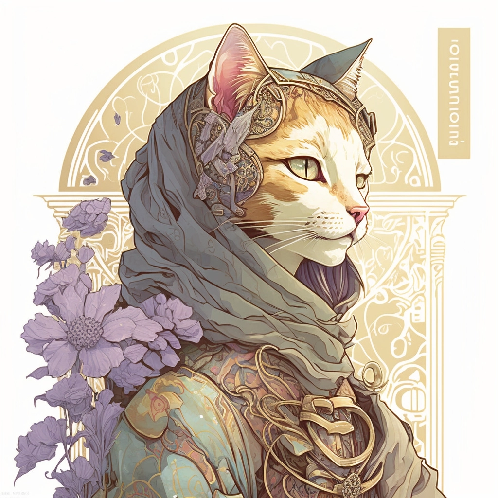 Metallic Filigree Watercolor Cat Illustration