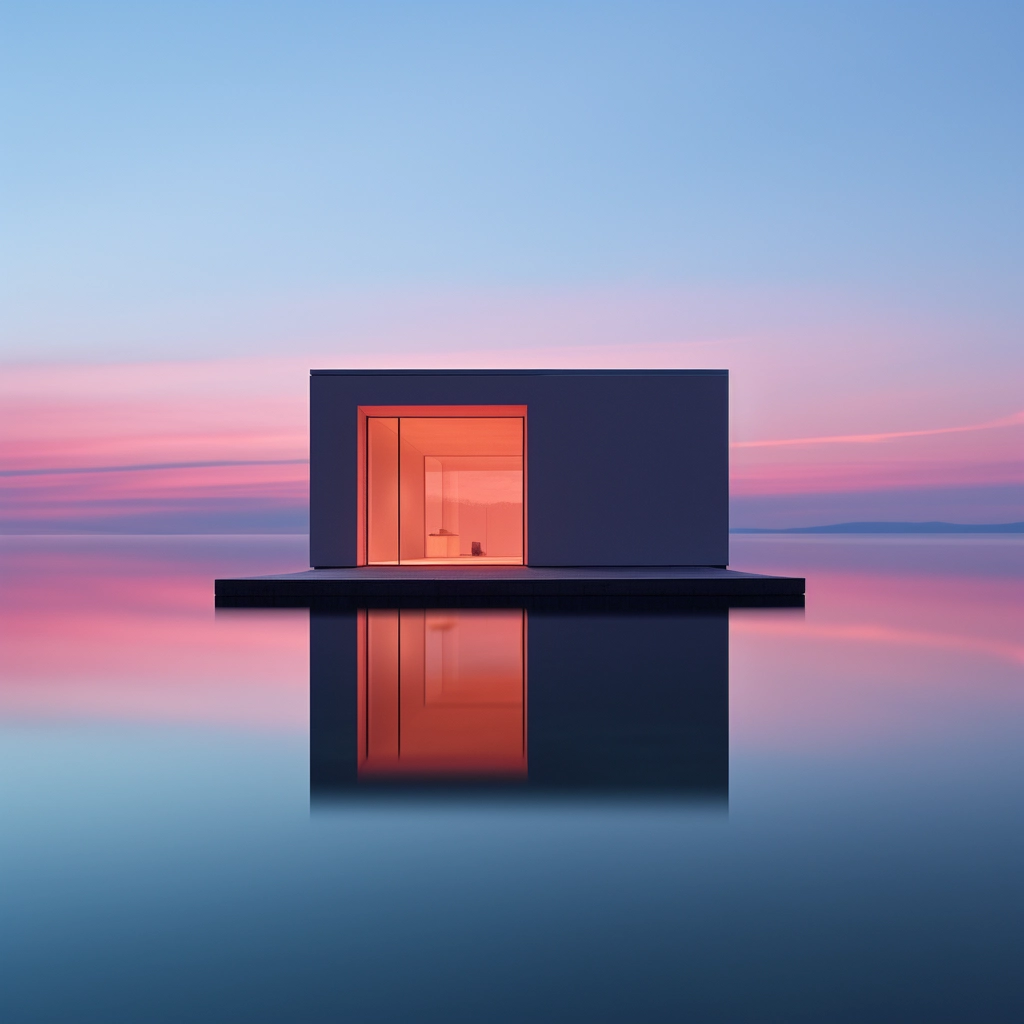 Stunning Minimalist Architecture: Night ambiance on a lake, by James Turrell