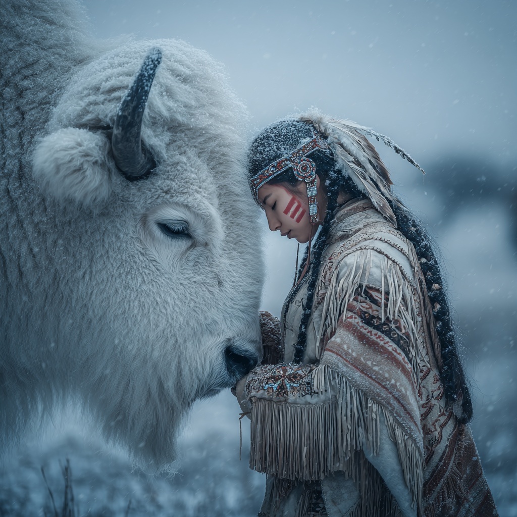 Serene Native American Connection in Winter Snow