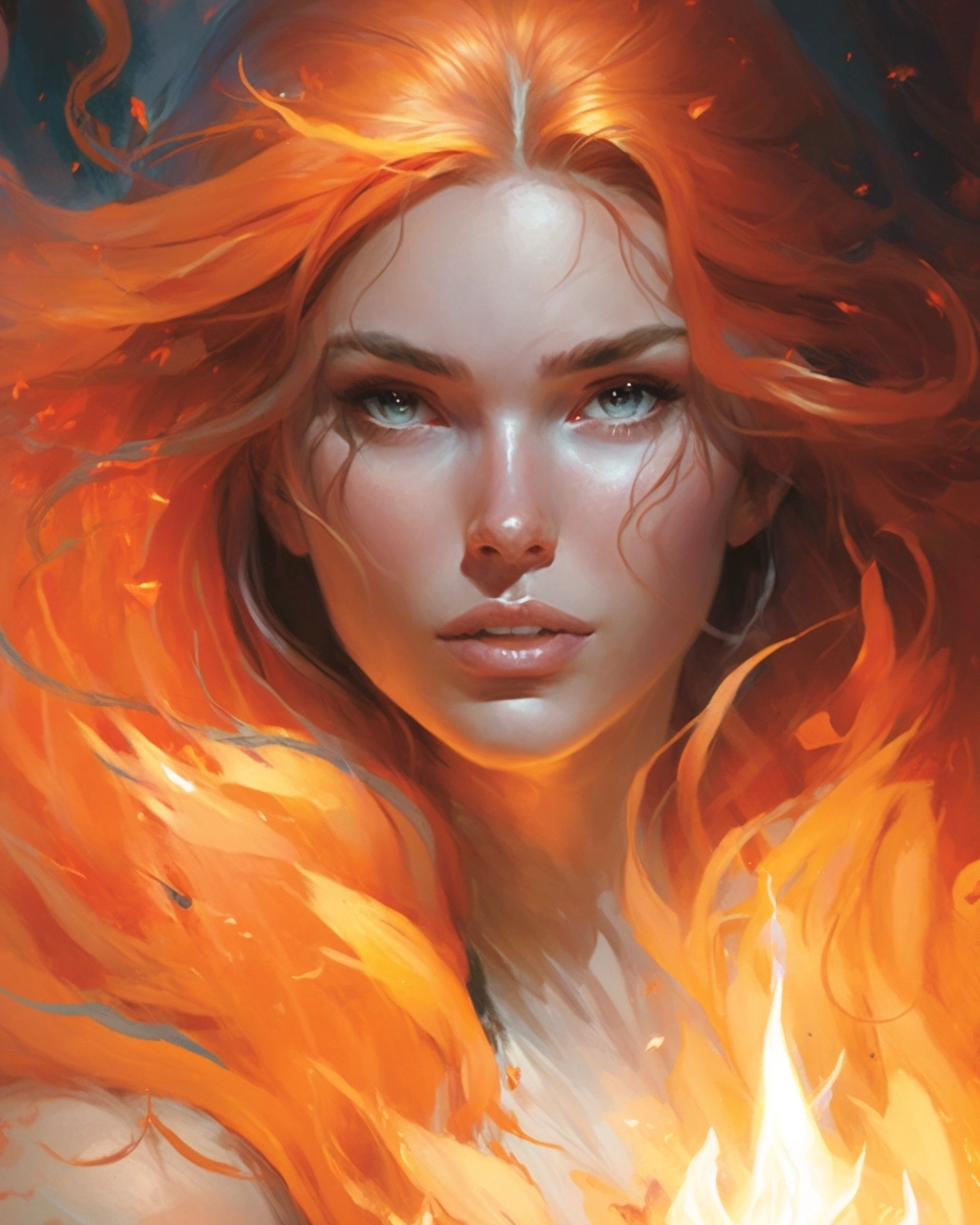 Fiery Goddess Portrait: Stunning Art by Artgerm, Rutkowski & Mucha