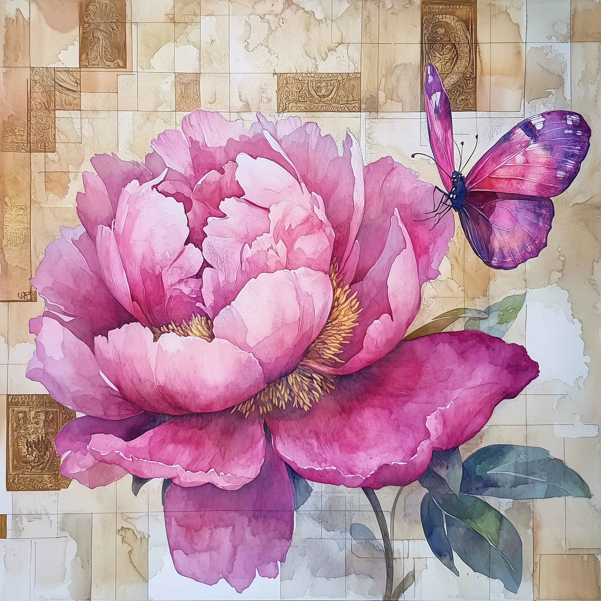 Abstract Watercolor Peony Art in Florence