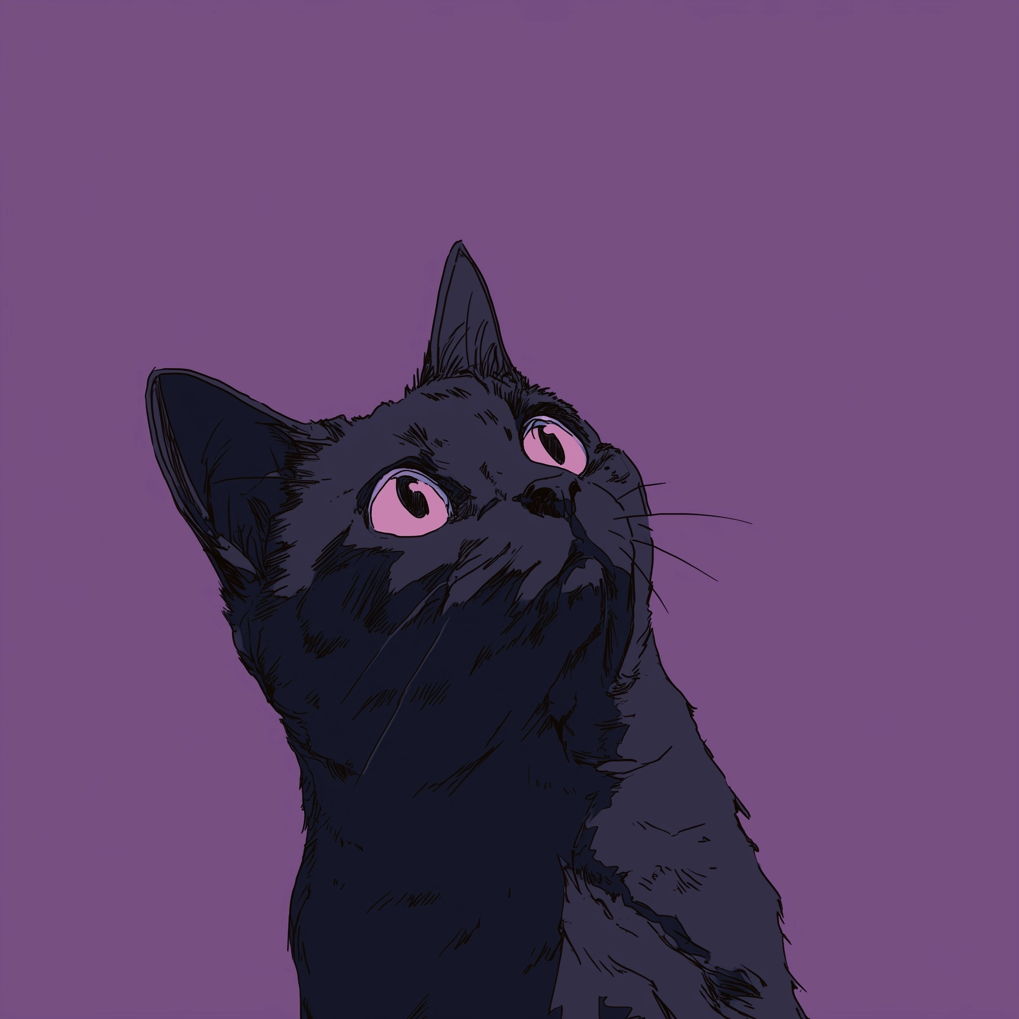 Charming 80s Anime Cat on Purple Background
