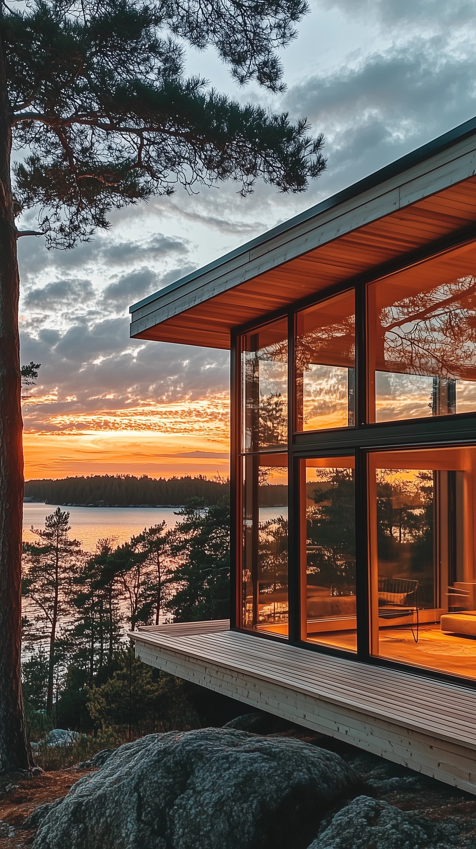 Stunning Wooden Cabin with Sea View at Sunset