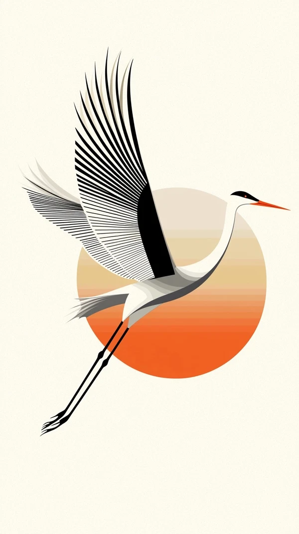 Elegant Crane Art: Minimalist Geometric Design