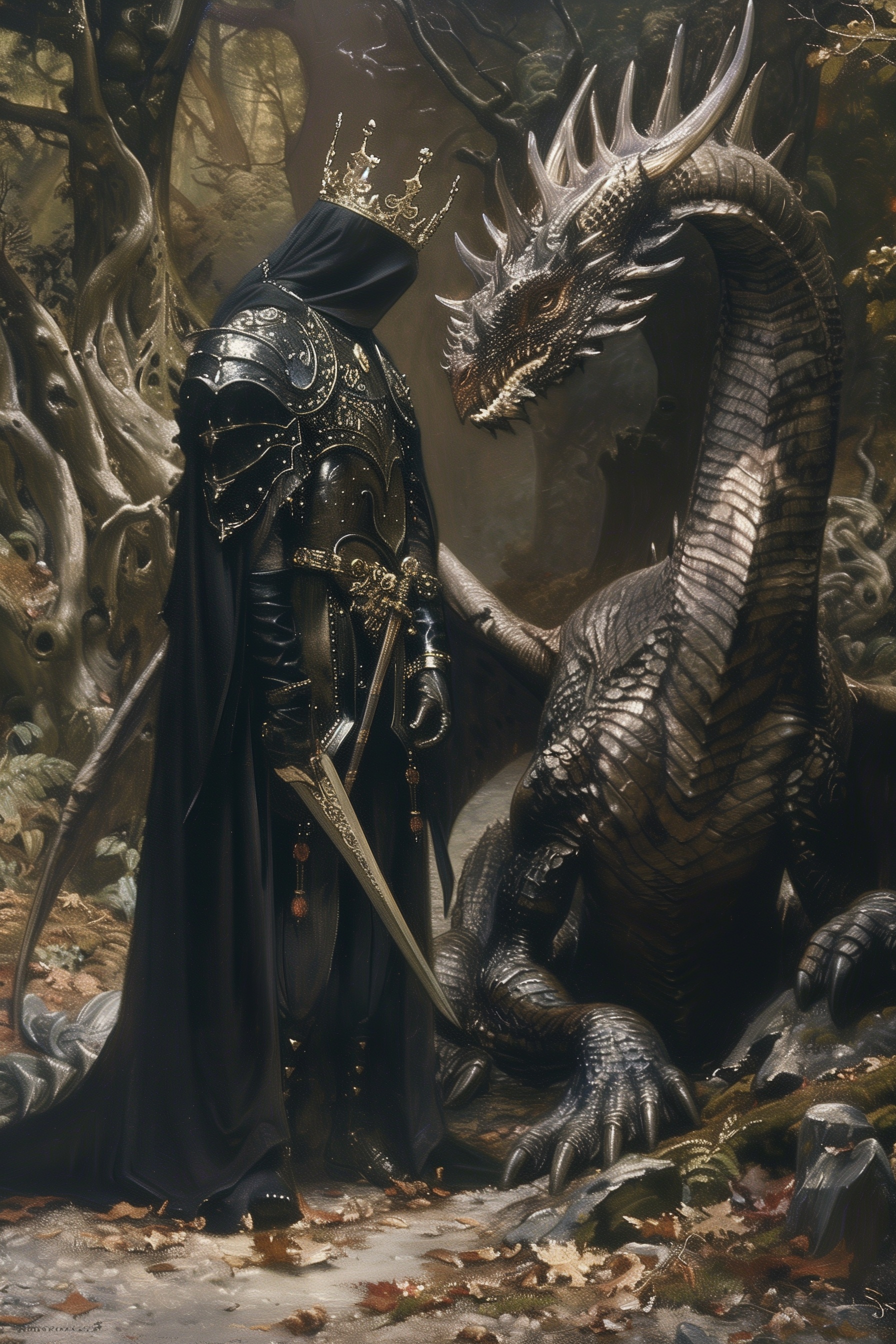 The Witch King of Angmar and the Dragon: A Gothic Fantasy Scene