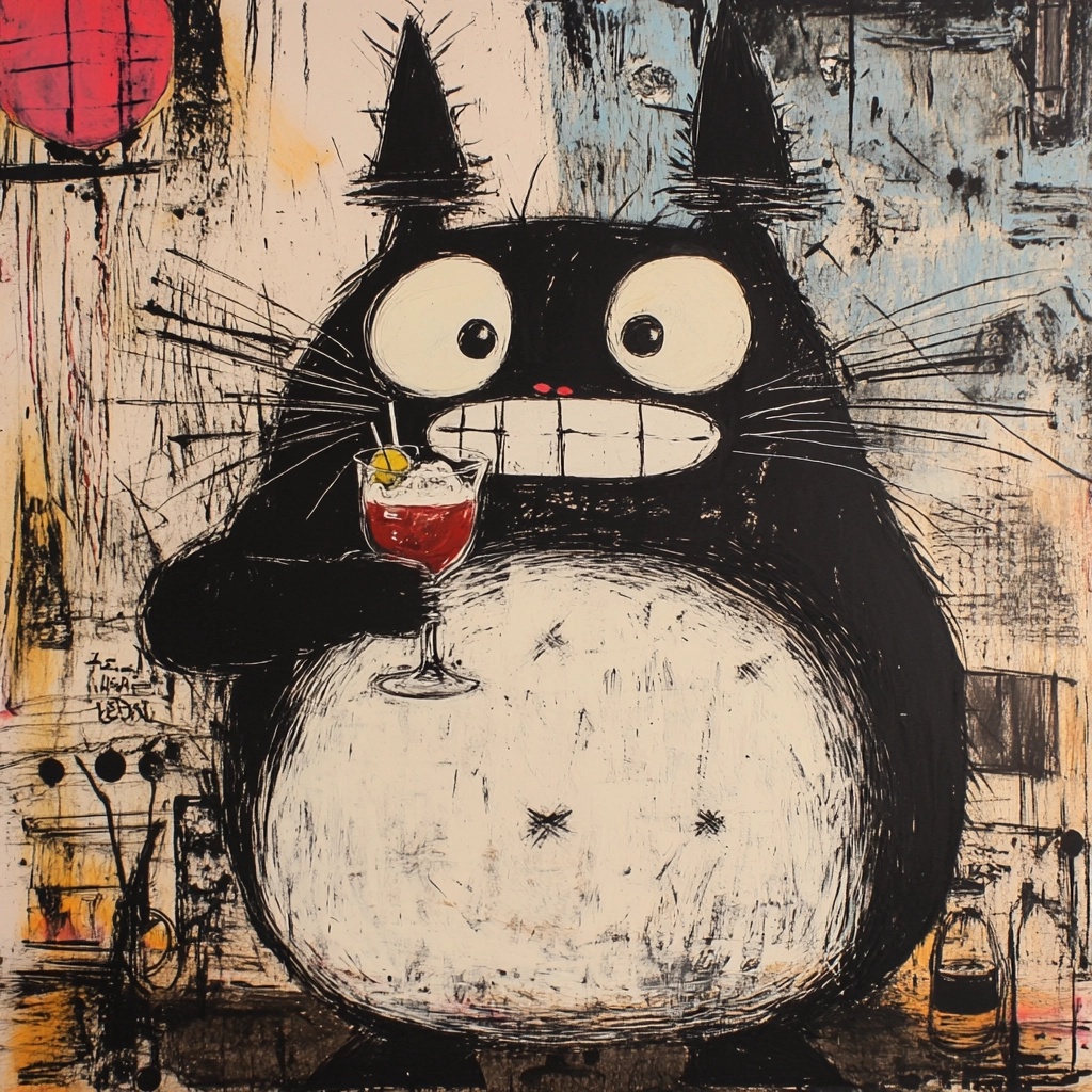 Totoro Cocktail Art: A Basquiat-Inspired Masterpiece