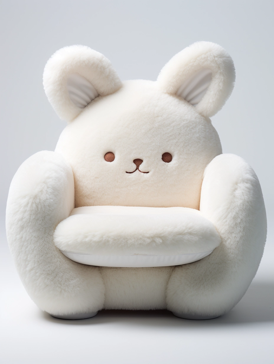 Premium Rabbit Shaped Sofa Chair: Plush, Cute Cartoon Design | Minimalism, High Saturation | Studio Quality 3D | 8K