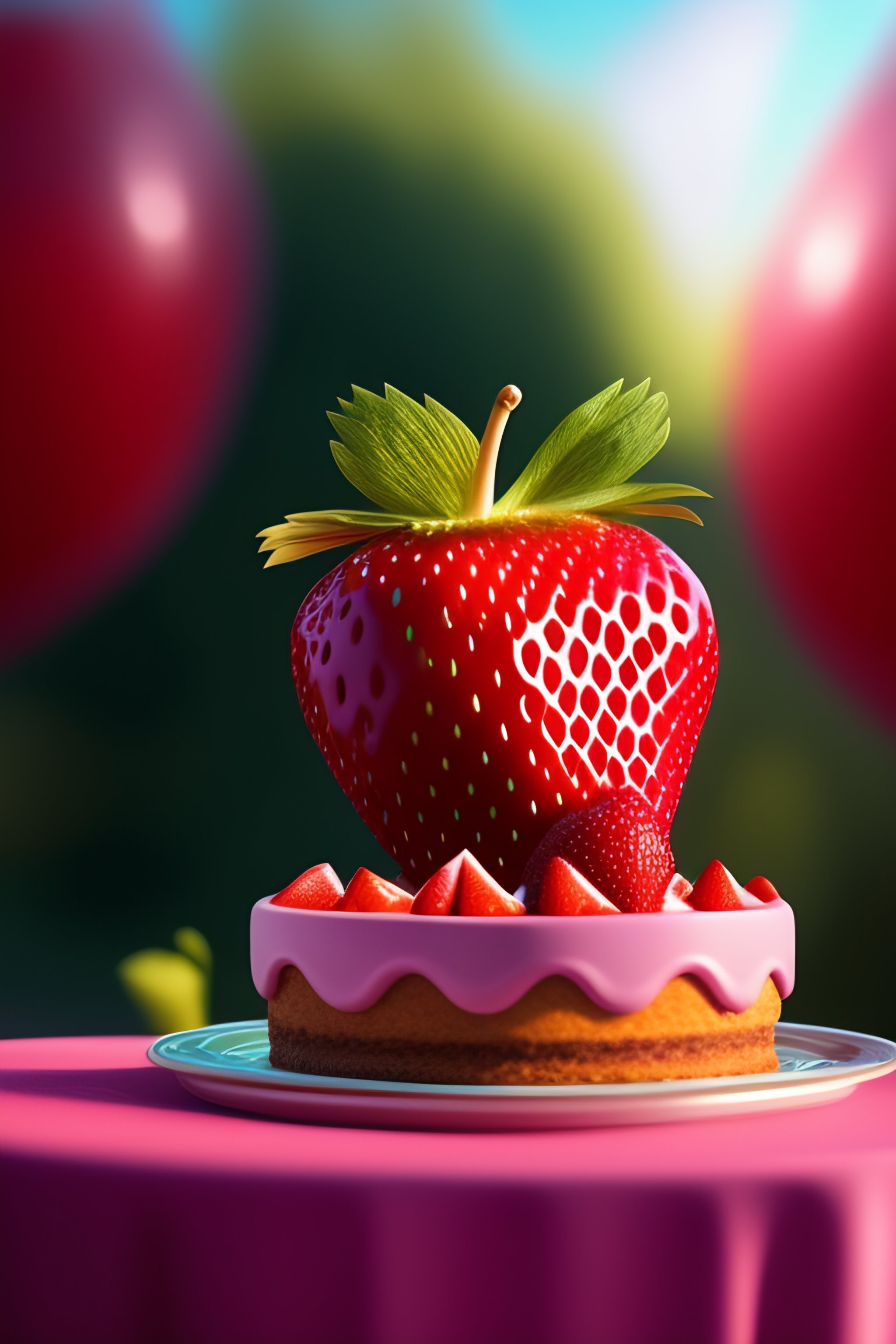 Delicious Strawberry Cake with Kirby and Ribbon