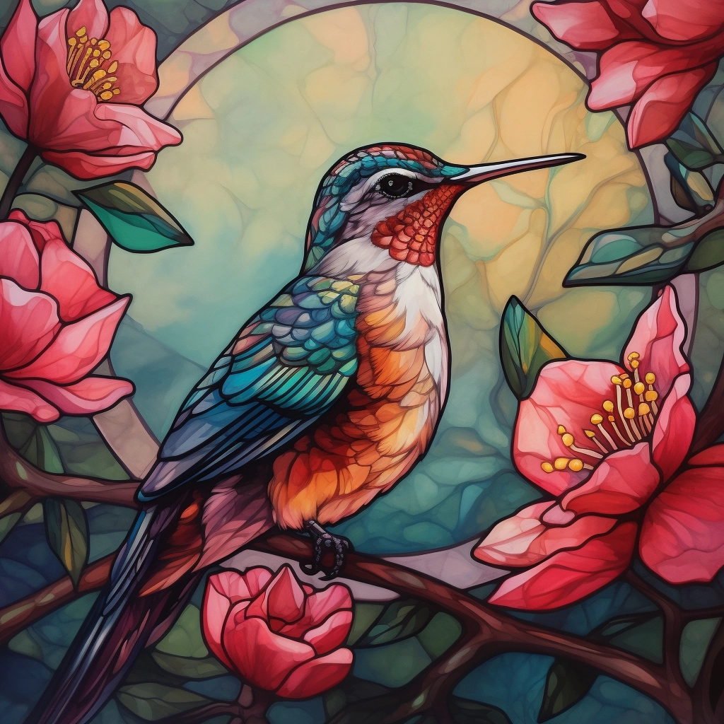 Hummingbird & Rose Stained Glass Art